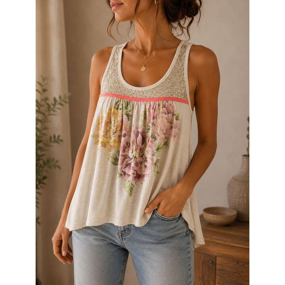 Rewind Boho Floral Tank Top Relaxed Fit Feminine Romantic Cottagecore